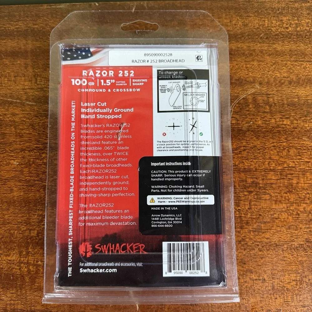 Swhacker Razor #252 Broadhead 100 Grain 3-pack Archery Crossbow 1.5